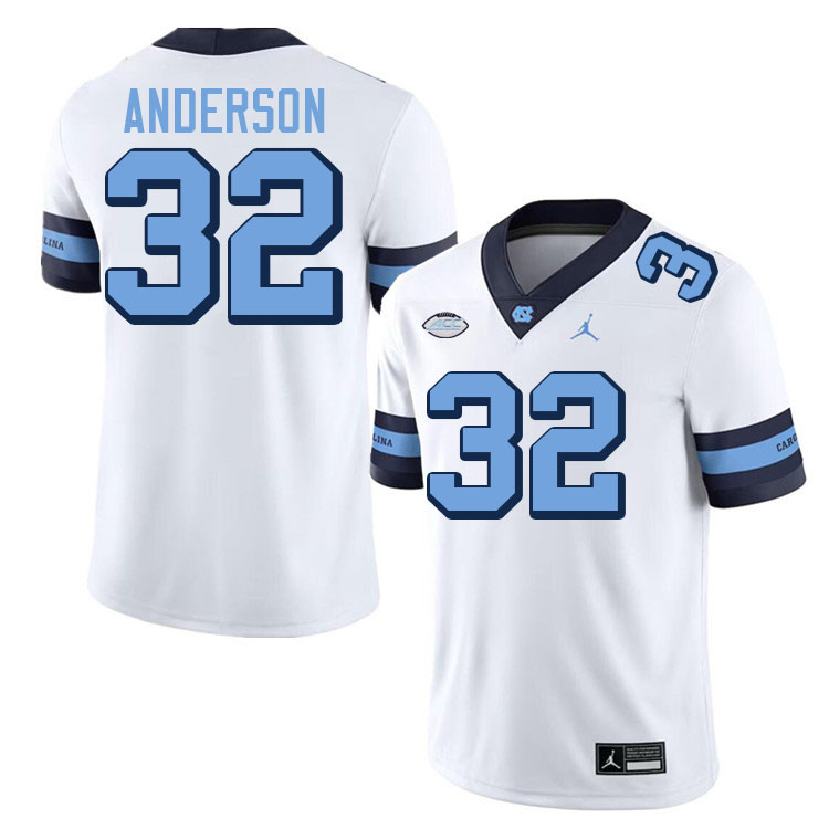 #32 Jermaine Anderson North Carolina Tar Heels College Football Jersey Stitched-Retro White